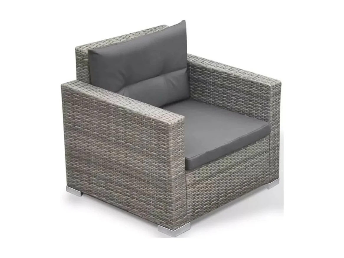 Salon de jardin 6 pièces résine tressée coussins gris Kim