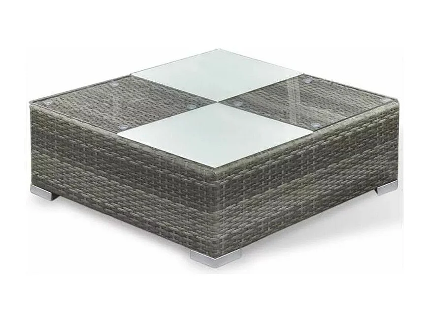 Salon de jardin 6 pièces résine tressée coussins gris Kim