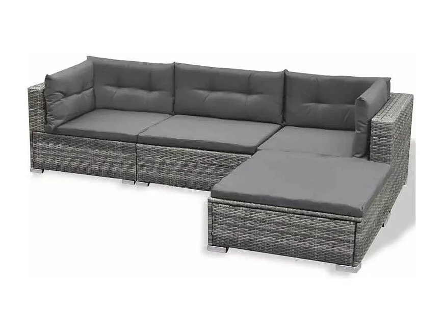 Salon de jardin 6 pièces résine tressée coussins gris Kim