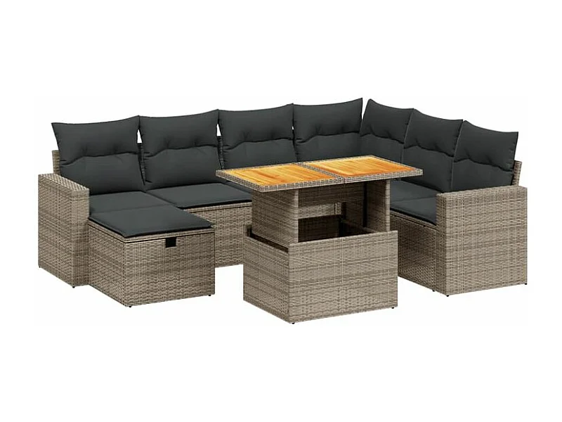 Salon de jardin 8 pcs avec coussins gris résine tressée