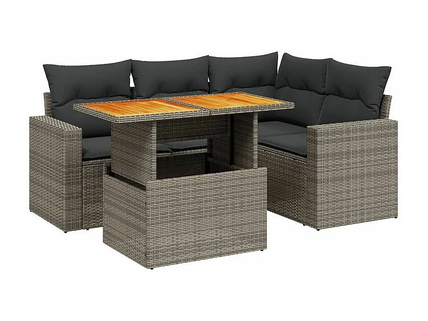 Salon de jardin 5 pcs avec coussins gris résine tressée