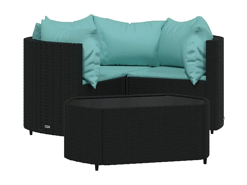 Salon de jardin 4 pcs avec coussins Noir Résine tressée