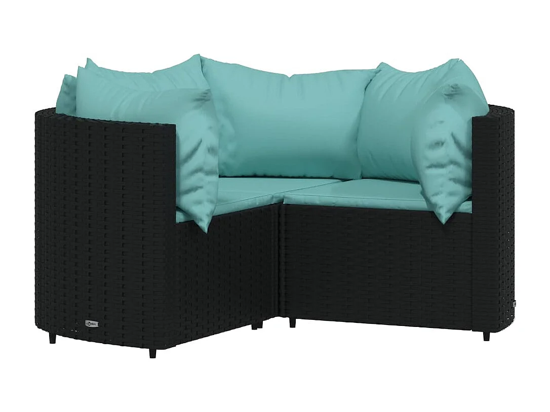 Salon de jardin 4 pcs avec coussins Noir Résine tressée