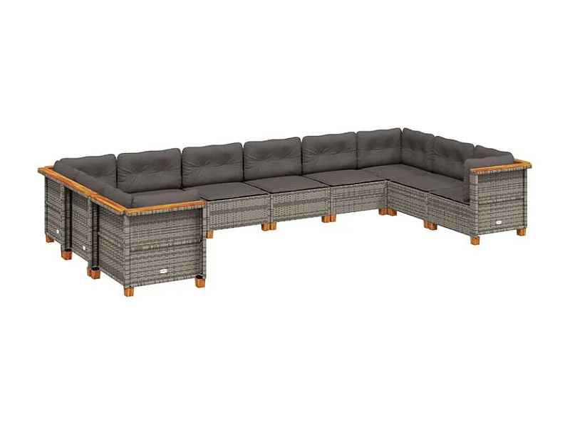 Salon de jardin avec coussins 10 pcs gris résine tressée