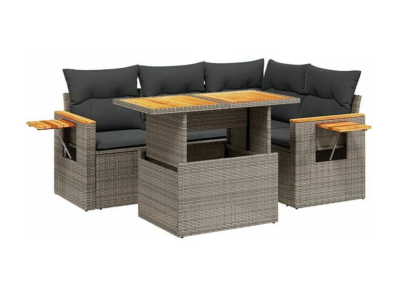 Salon de jardin 5 pcs avec coussins gris résine tressée