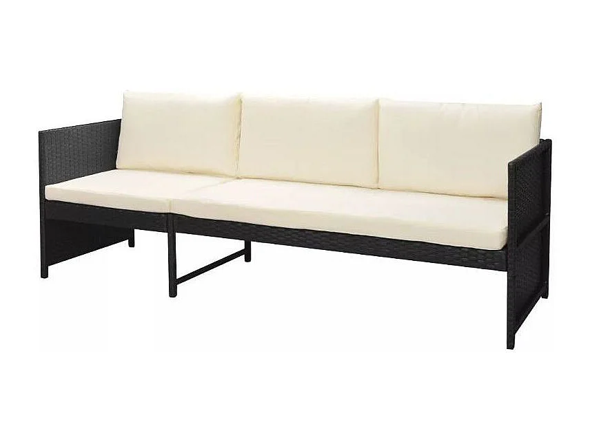 Salon de jardin modulaire 1 canapé résine noir coussins blanc Kesaria