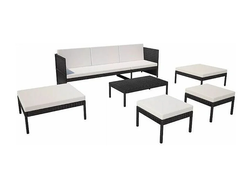 Salon de jardin modulaire 1 canapé résine noir coussins blanc Kesaria