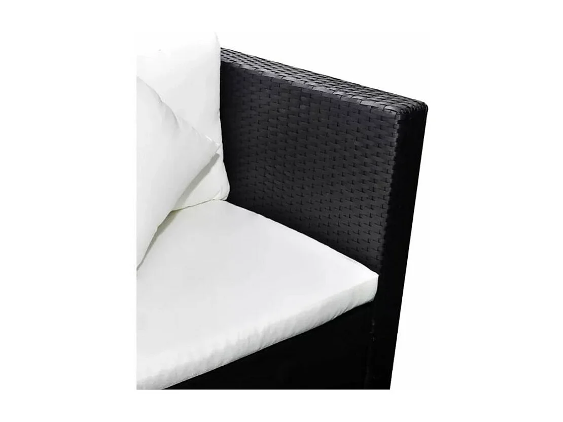 Salon de jardin 3 pièces résine tressée noir et coussins blanc Kim 2