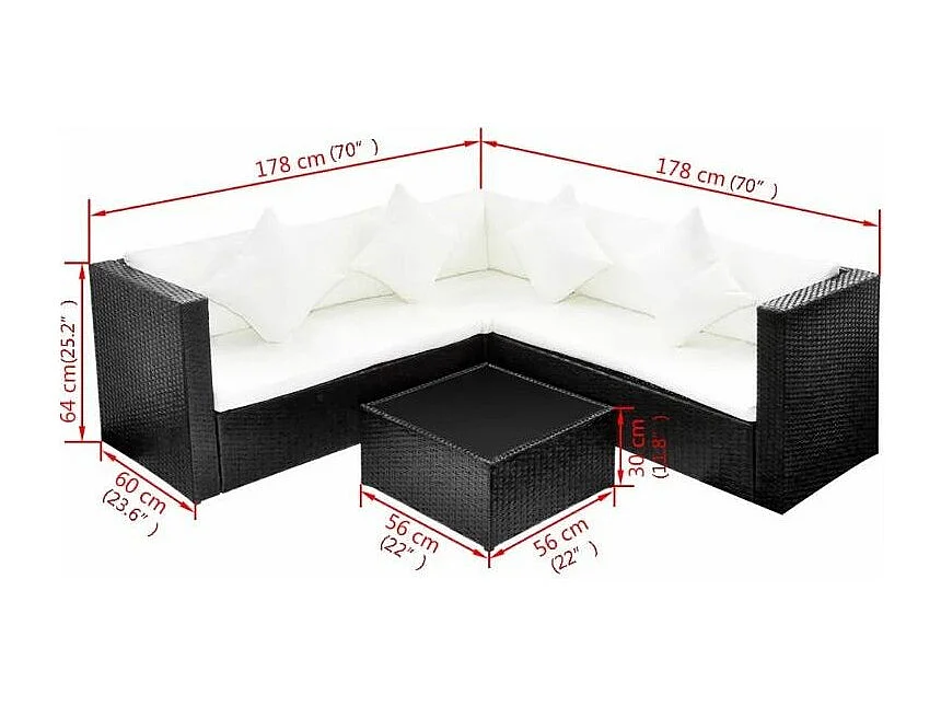 Salon de jardin 3 pièces résine tressée noir et coussins blanc Kim 2