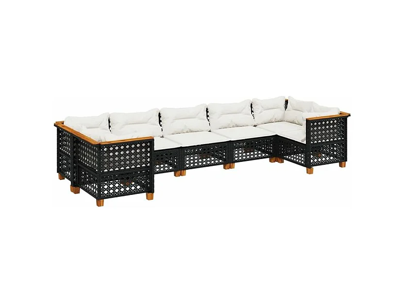 Salon de jardin 7 pcs avec coussins noir résine tressée