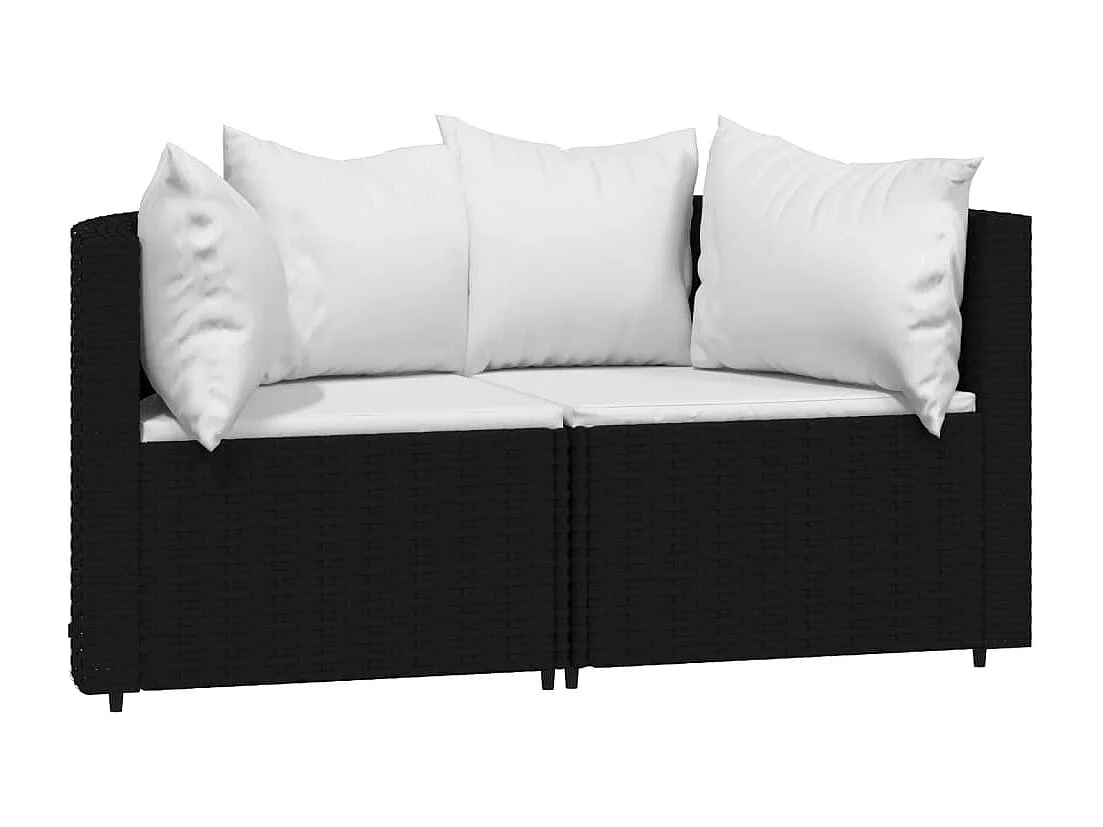 Canapés d'angle de jardin et coussins 2pcs Noir Résine tressée