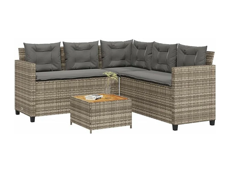 Canapé de jardin avec table et coussins en forme de L gris