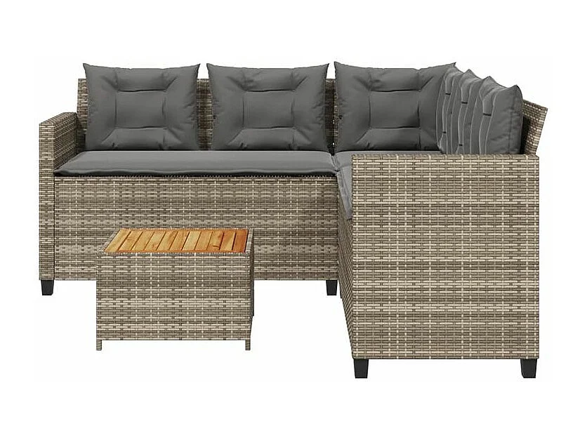 Canapé de jardin avec table et coussins en forme de L gris