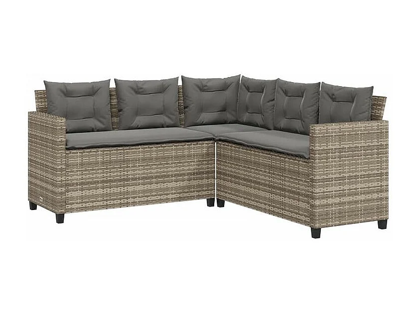 Canapé de jardin avec table et coussins en forme de L gris