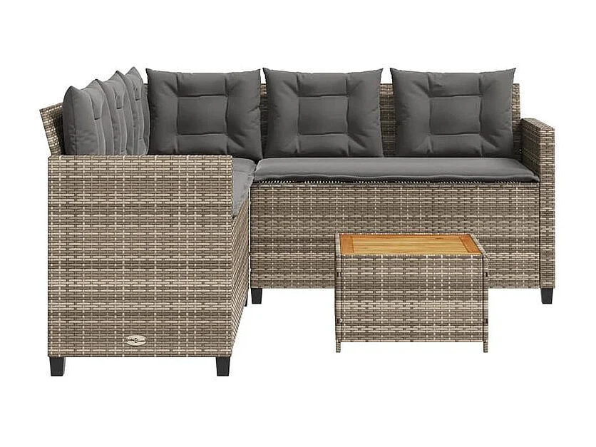 Canapé de jardin avec table et coussins en forme de L gris