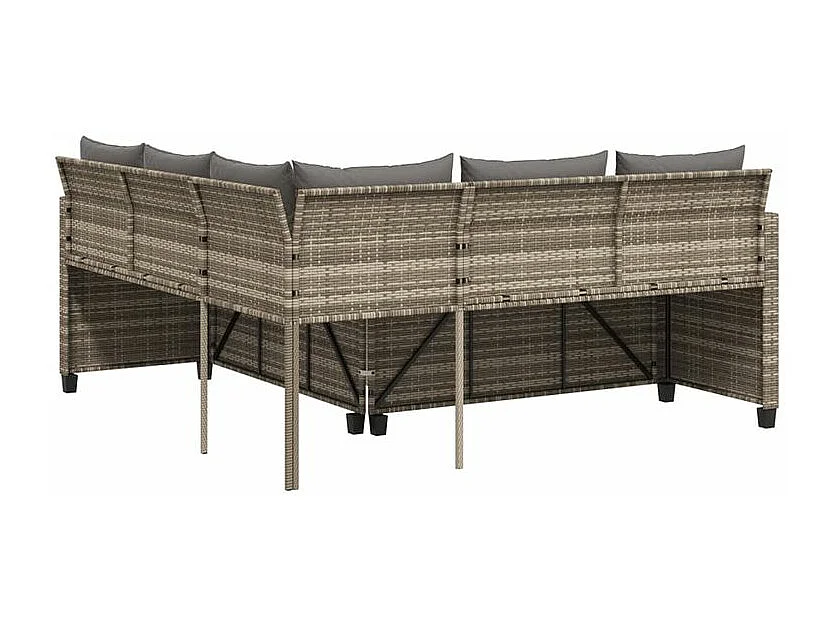 Canapé de jardin avec table et coussins en forme de L gris