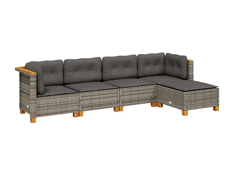 Salon de jardin 5 pcs avec coussins gris résine tressée