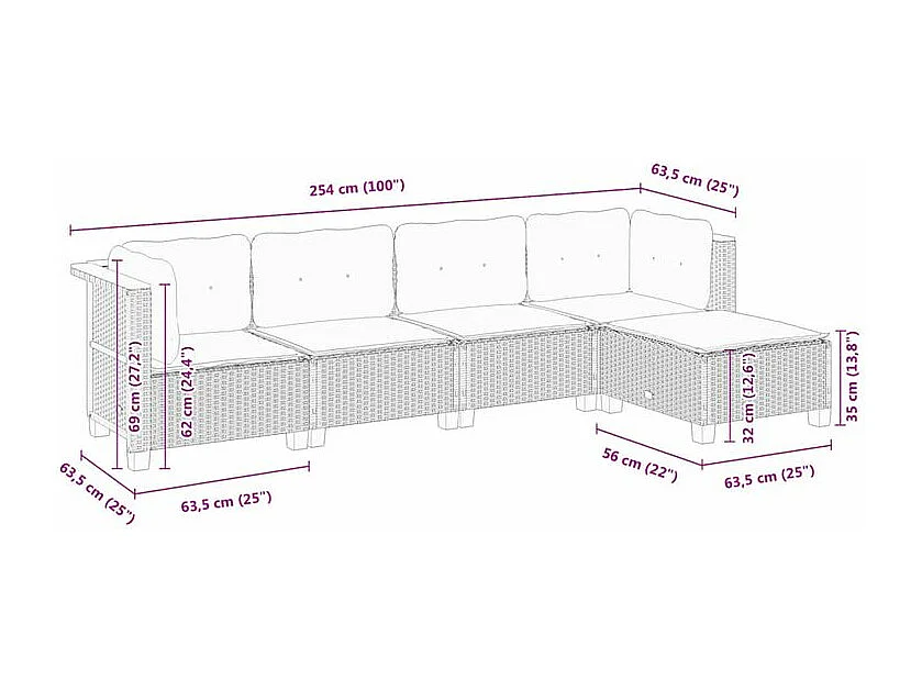 Salon de jardin 5 pcs avec coussins gris résine tressée