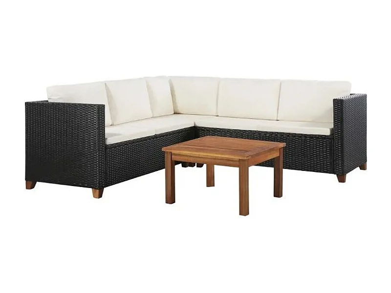 Salon de jardin 4 pièces acacia clair et résine tressée noir Cassia