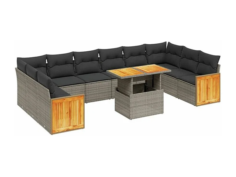 Salon de jardin 11 pcs avec coussins gris résine tressée