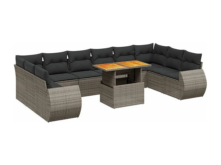 Salon de jardin 11 pcs avec coussins gris résine tressée