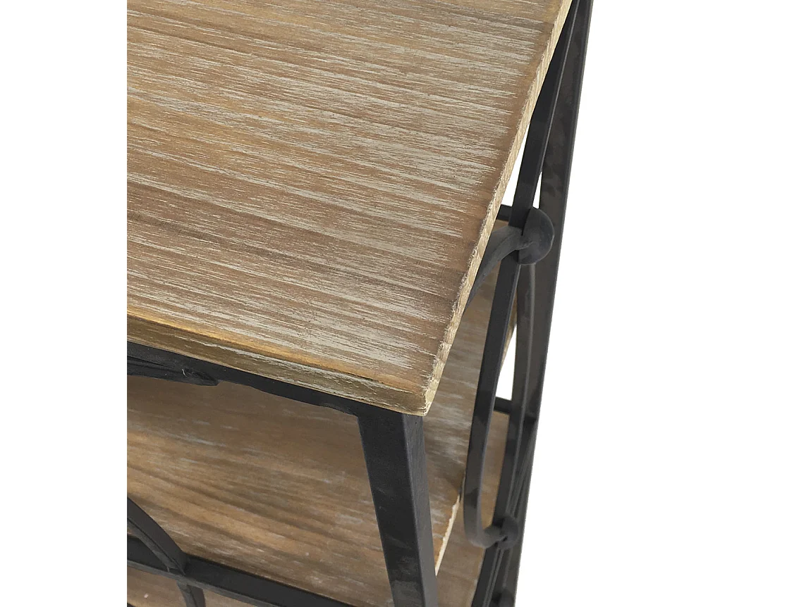 Librería con 4 baldas de forja negra y madera maciza natural Kalioka 42 cm