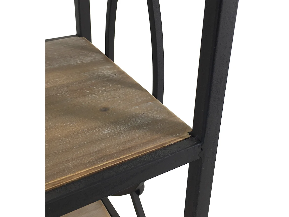 Librería con 4 baldas de forja negra y madera maciza natural Kalioka 42 cm