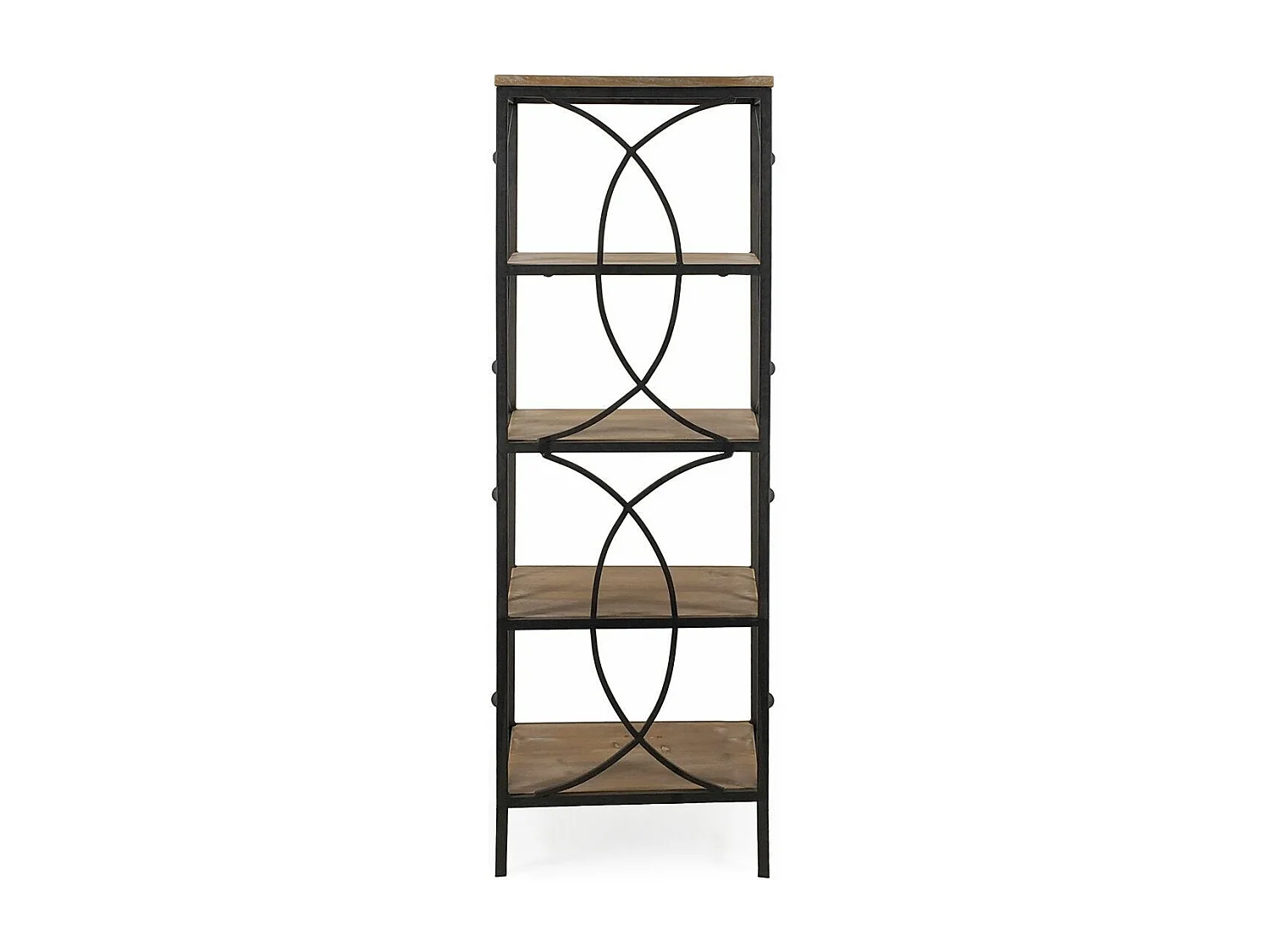 Etagère Bibliothèque avec 4 tablettes fer forgé noir et bois massif naturel Kalioka 42cm
