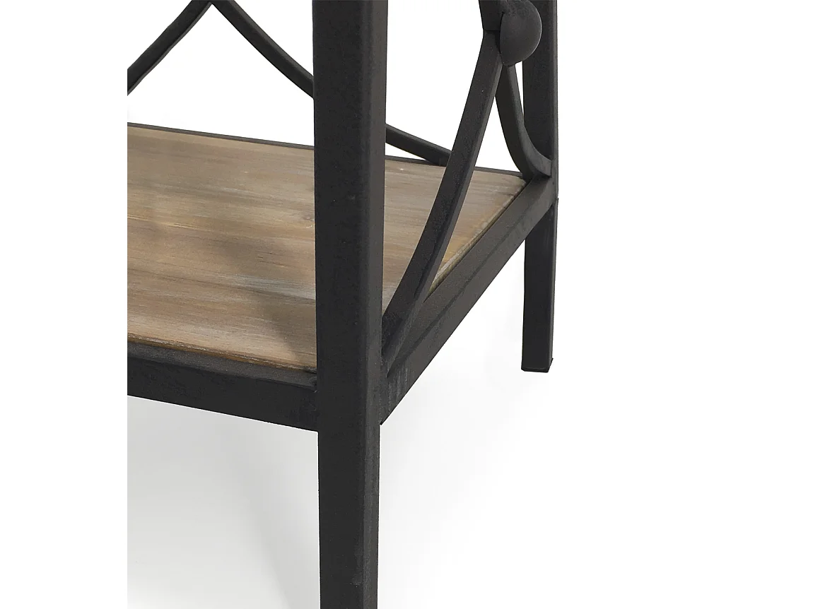 Etagère Bibliothèque avec 4 tablettes fer forgé noir et bois massif naturel Kalioka 42cm