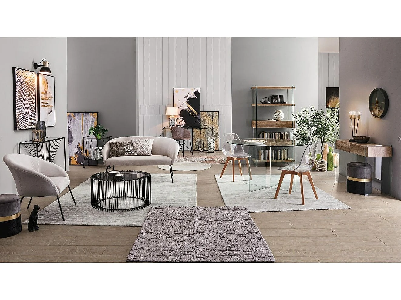 Bibliothèque bois naturel et verre trempé Anya 90cm