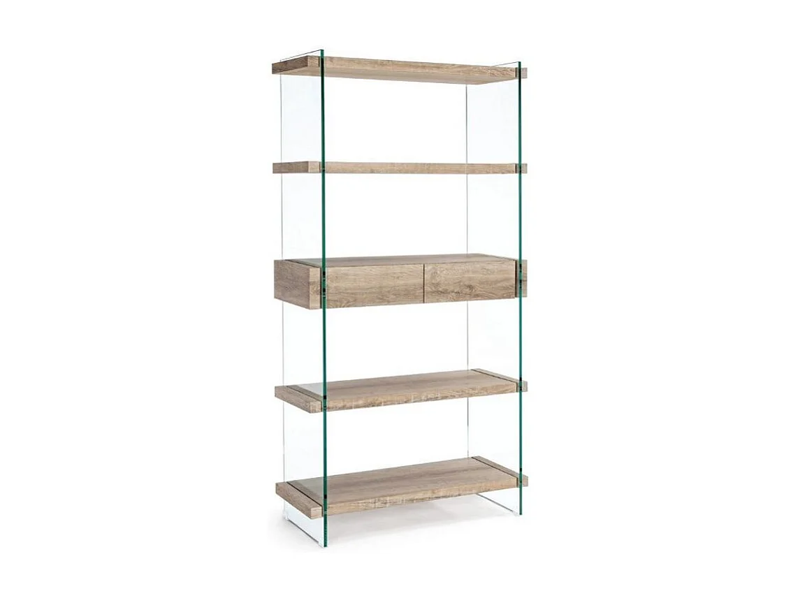 Bibliothèque bois naturel et verre trempé Anya 90cm