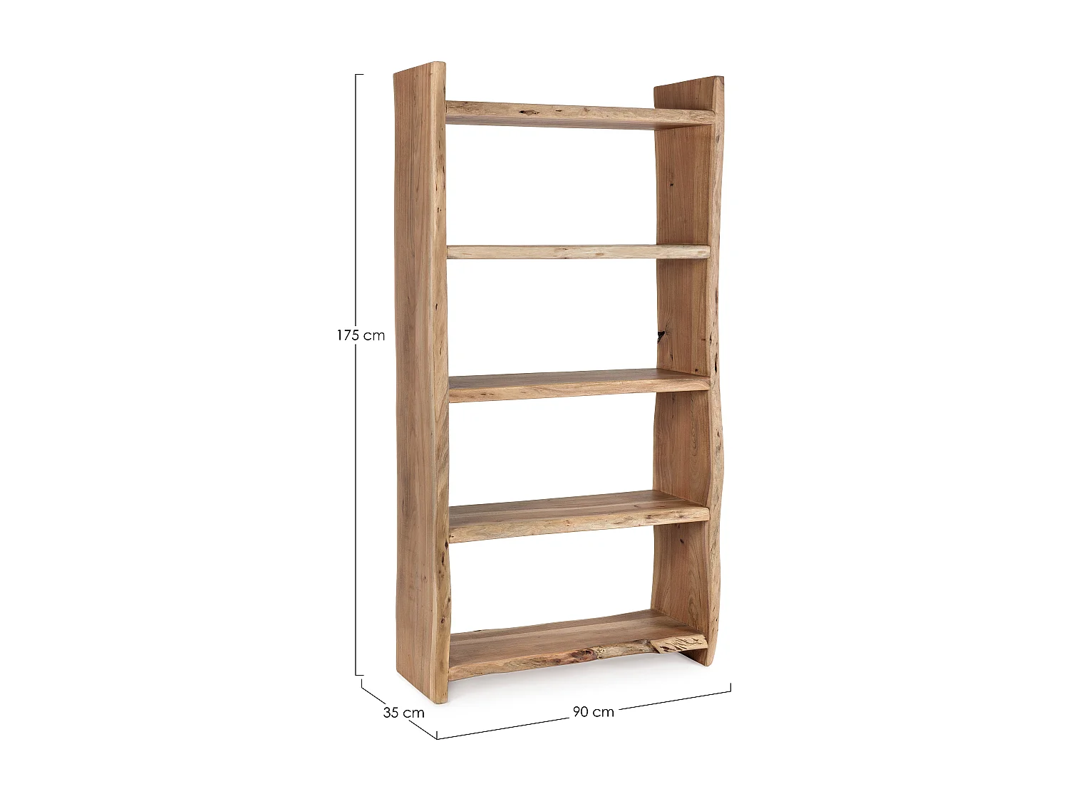 Bibliothèque en bois d'acacia naturel 4 niveaux Adria 90cm