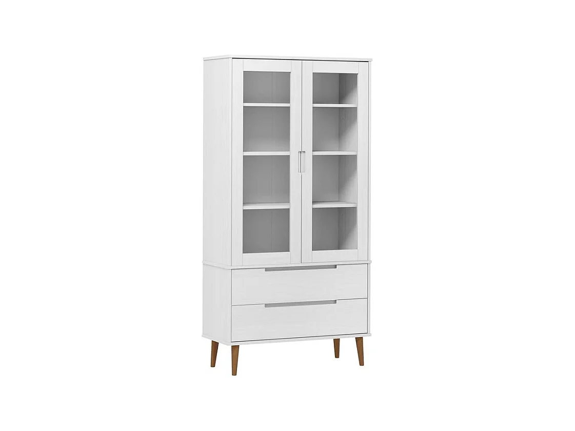Vitrinekast MOLDE 90x35x175 cm massief grenenhout wit