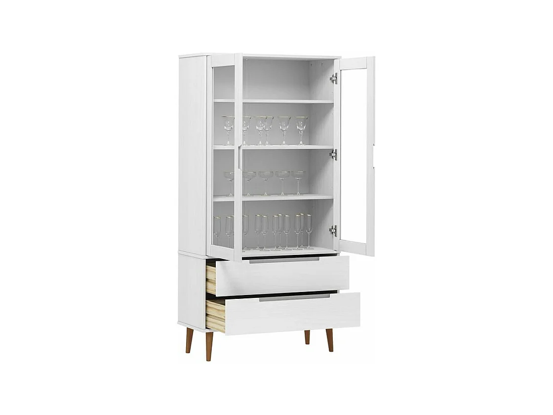 Vitrinekast MOLDE 90x35x175 cm massief grenenhout wit