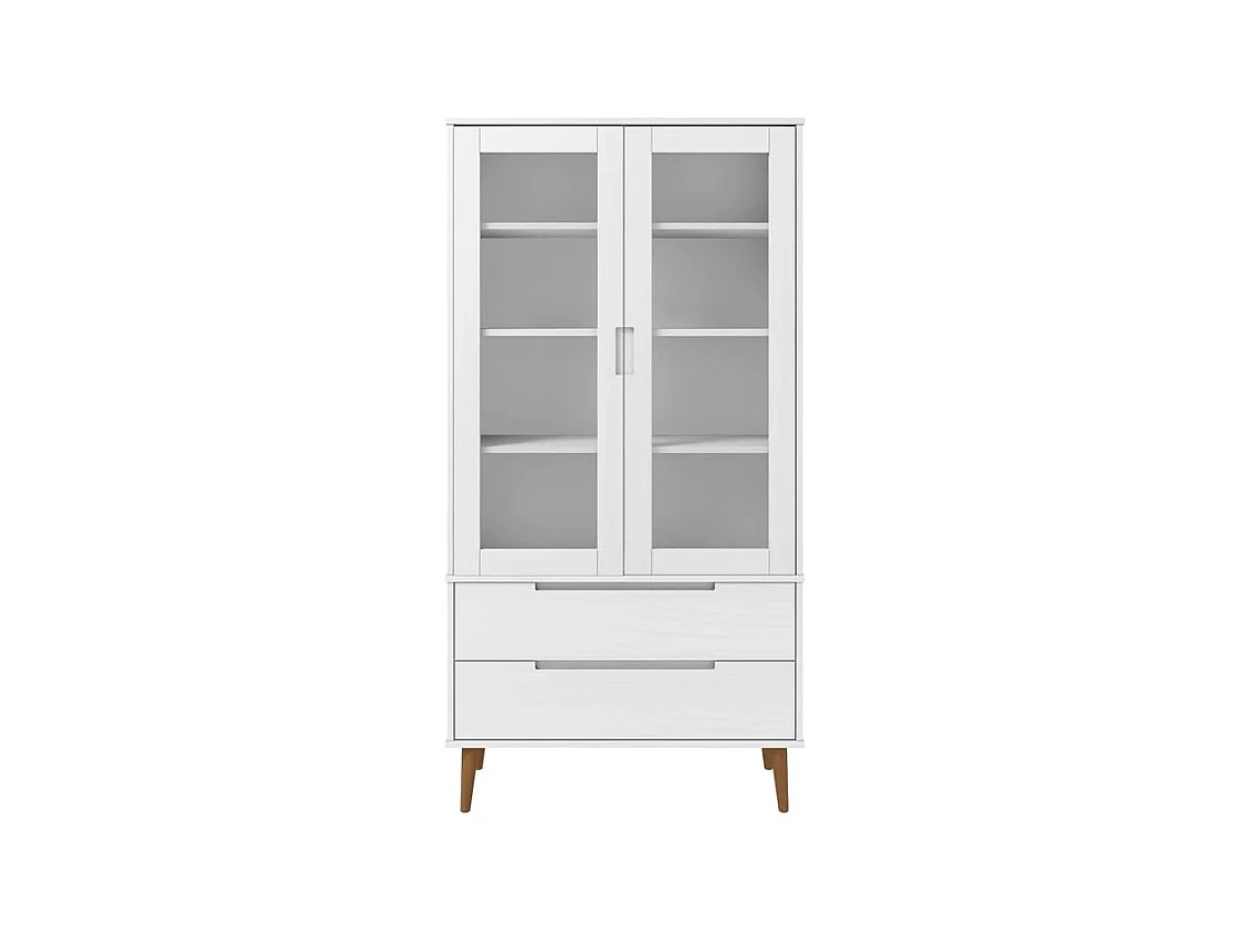 Vitrinekast MOLDE 90x35x175 cm massief grenenhout wit