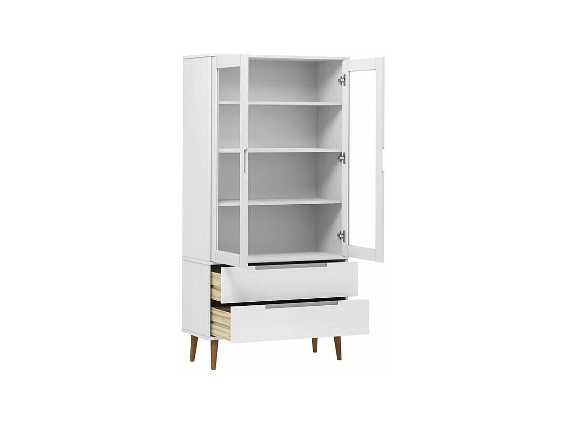 Vitrinekast MOLDE 90x35x175 cm massief grenenhout wit