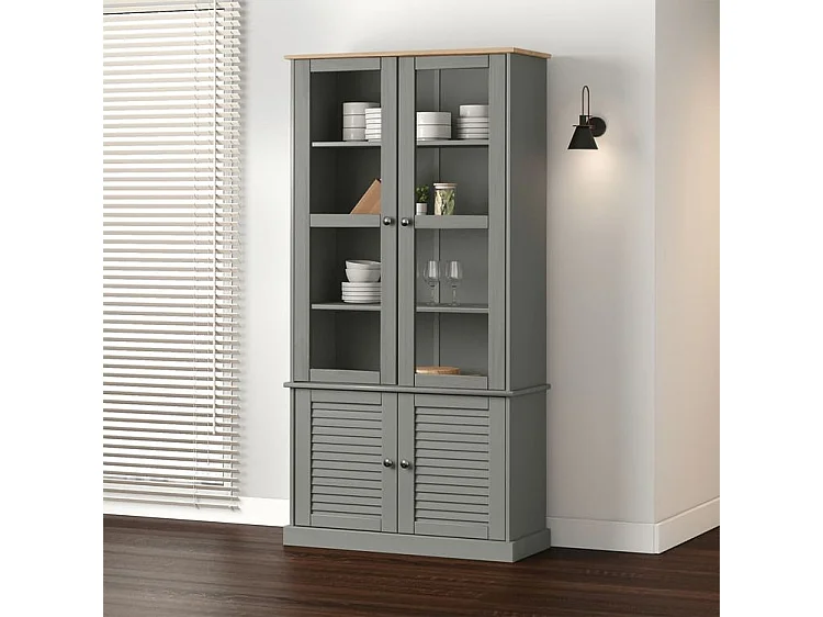Vitrine en verre VIGO gris 85x35x170 bois massif de pin