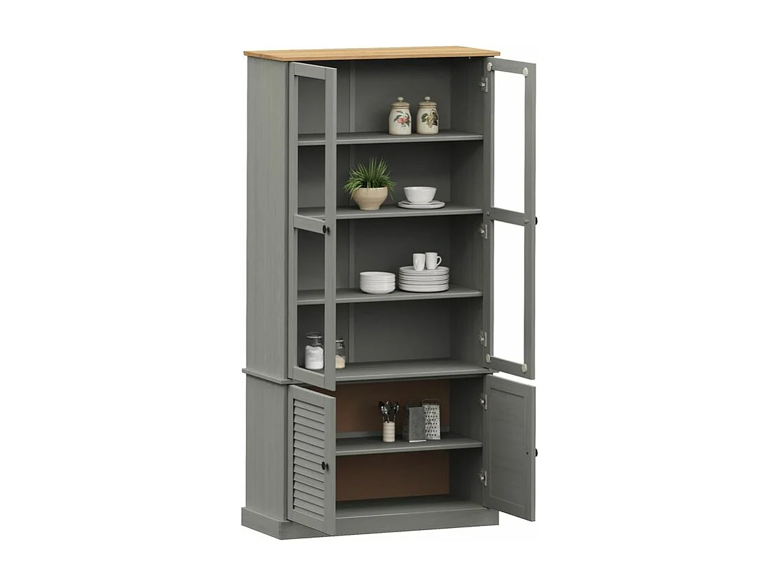 Vitrine en verre VIGO gris 85x35x170 bois massif de pin