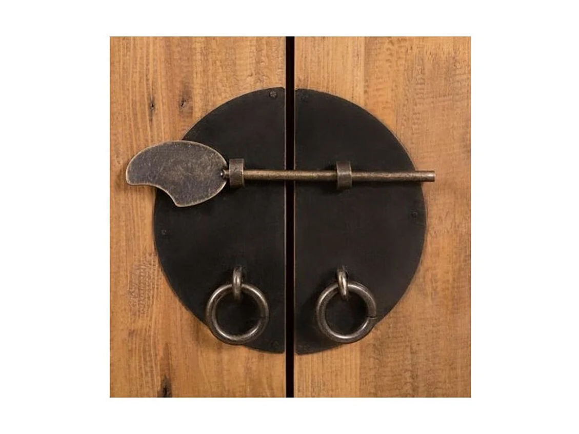 Bibliothèque orientale 2 étagères 2 portes pin massif Caged