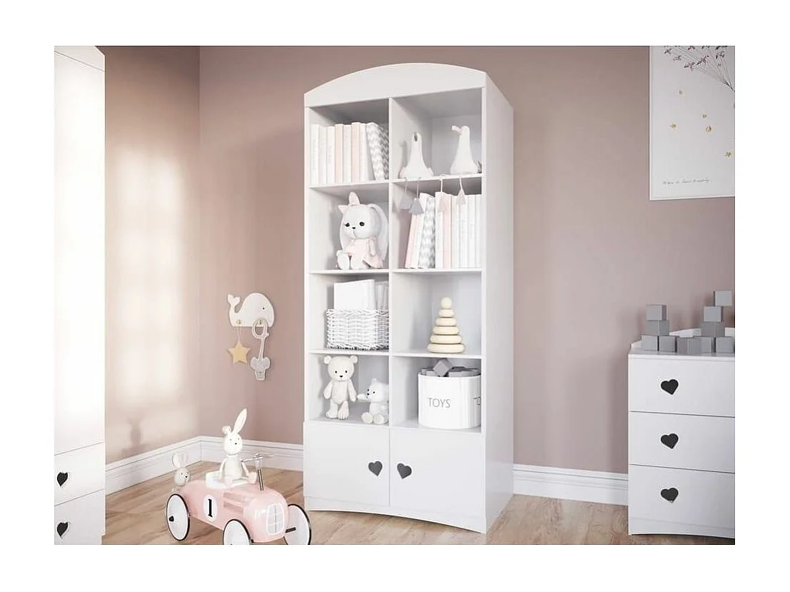 Bibliothèque enfant blanche orné de cœurs Myra