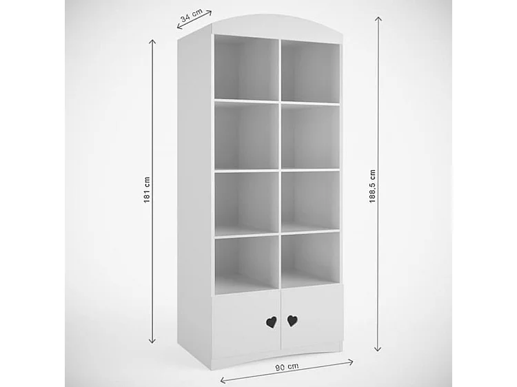 Bibliothèque enfant blanche orné de cœurs Myra