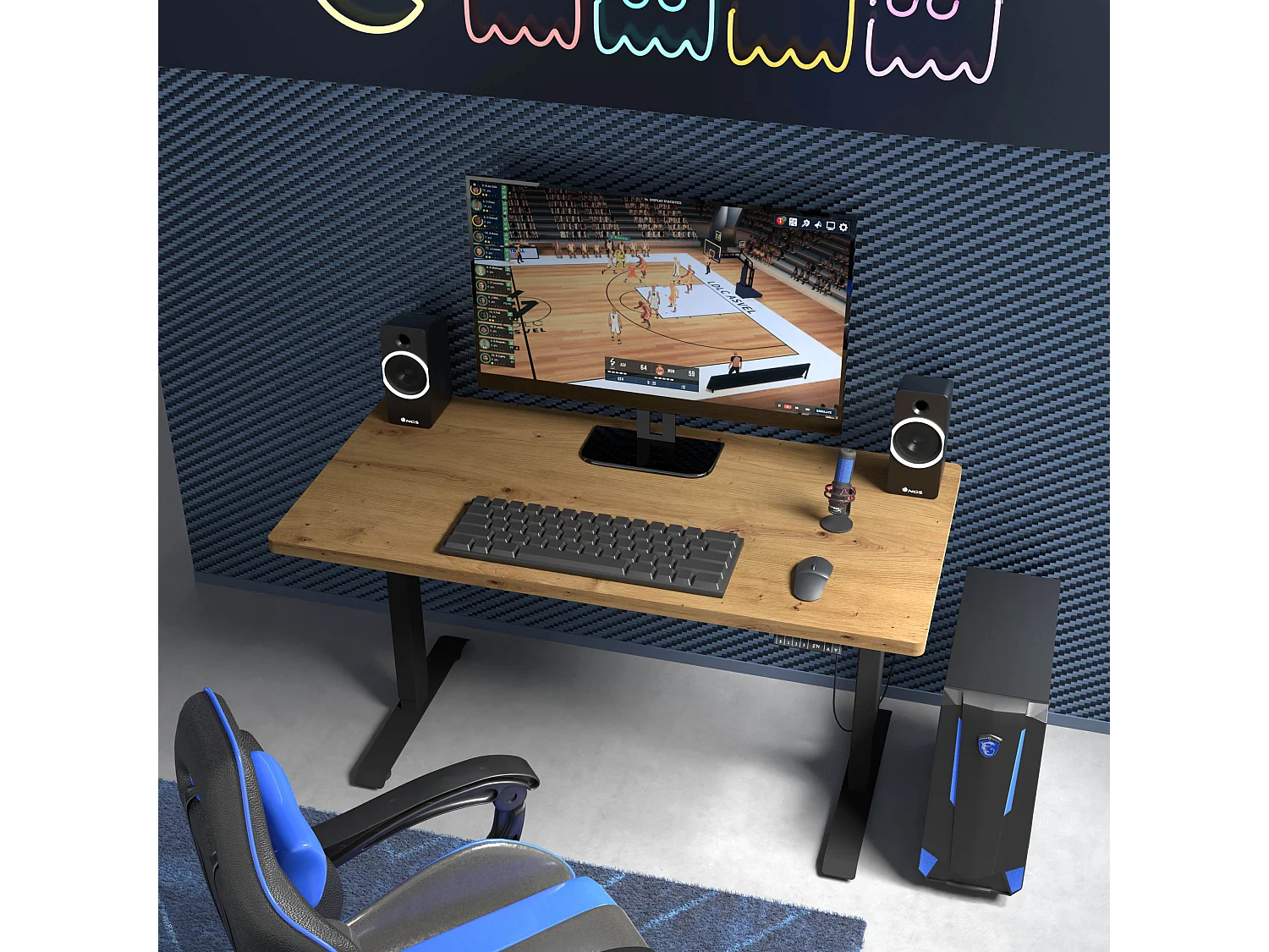 Elektrisch verstelbaar bureau 140x70 zwart/artisan eik