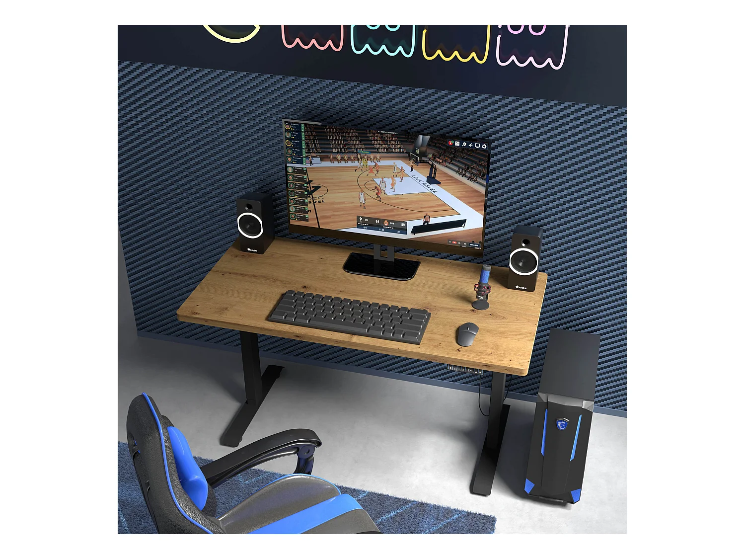 Bureau réglable en hauteur électrique 140x70x3,2 cm noir/Chêne Artisan