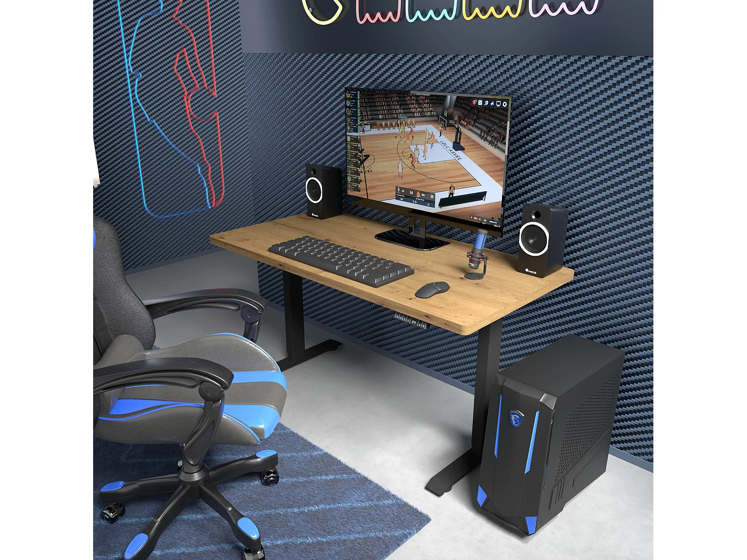 Elektrisch verstelbaar bureau 140x70 zwart/artisan eik