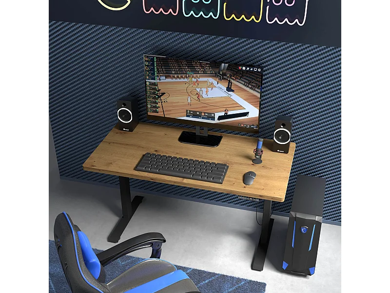 Elektrisch verstelbaar bureau 140x70 zwart/artisan eik