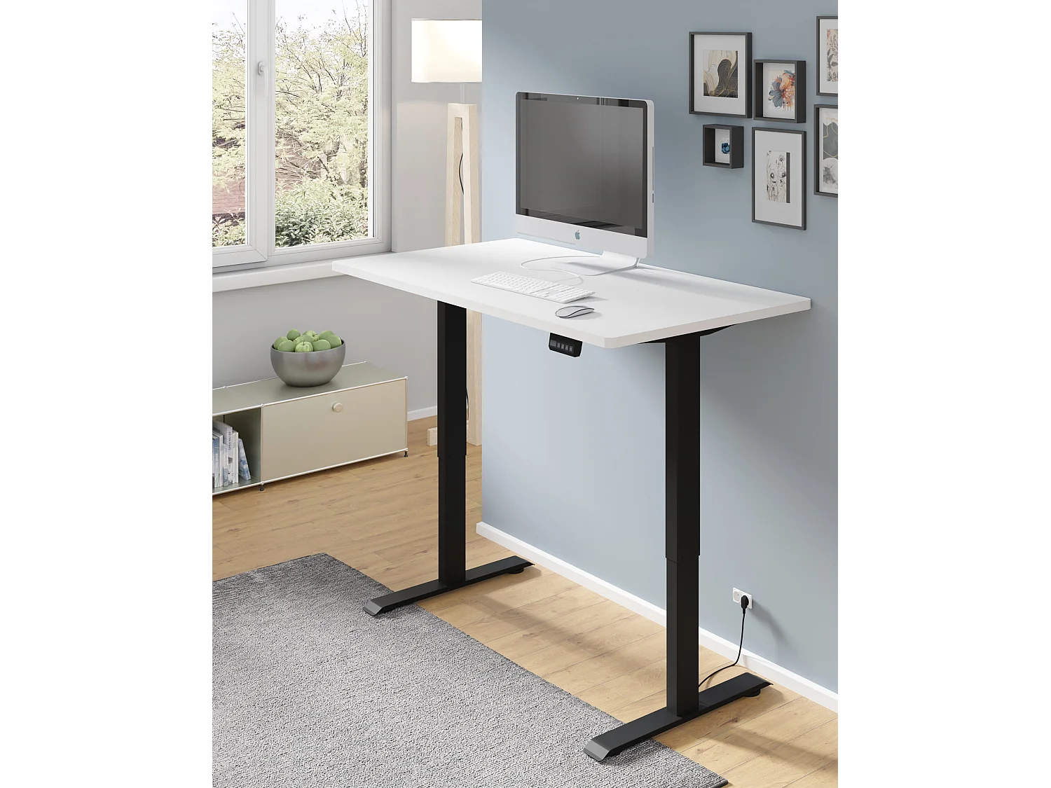 Elektrisch verstelbaar bureau 140x70 zwart/mat wit