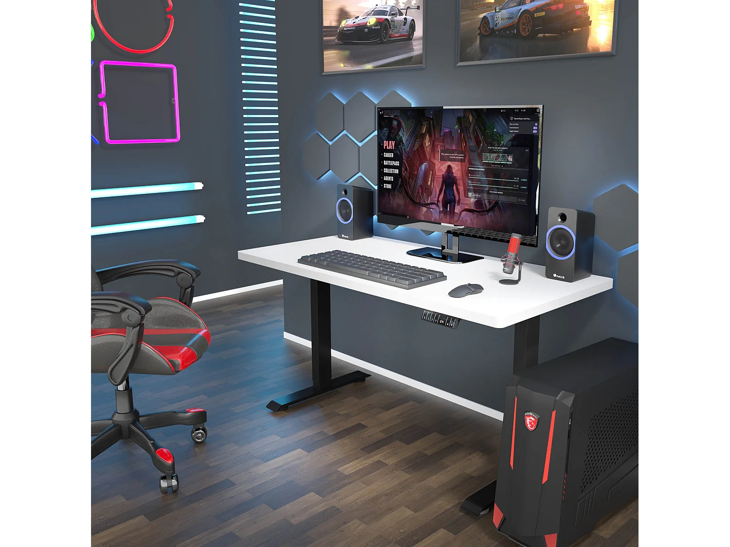 Elektrisch verstelbaar bureau 140x70 zwart/mat wit