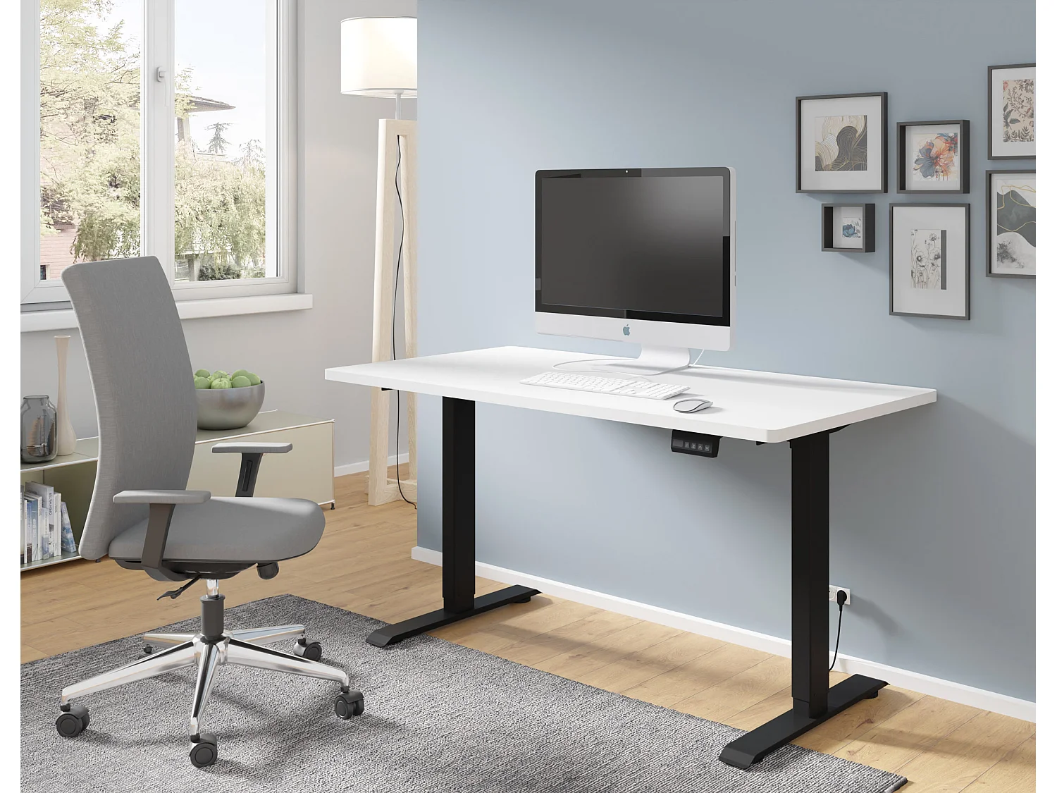 Elektrisch verstelbaar bureau 140x70 zwart/mat wit