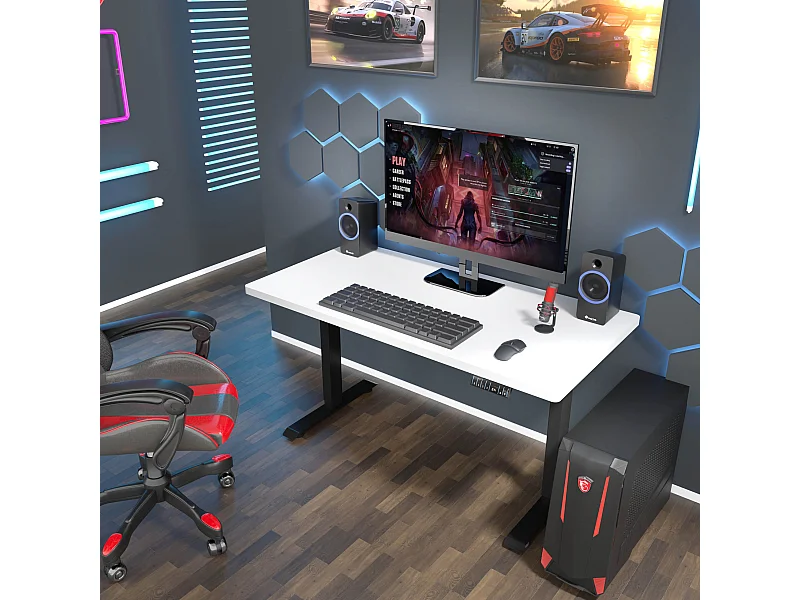 Elektrisch verstelbaar bureau 140x70 zwart/mat wit