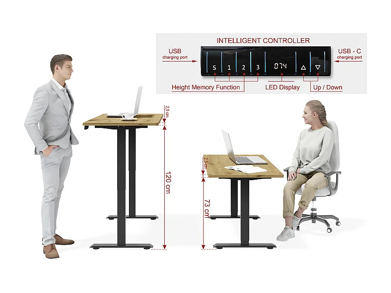 Elektrisch verstelbaar bureau 120x65 zwart/artisan eik